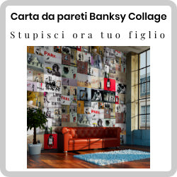 Stupisci tuo figlio adolescente con la carta da parati Banksy Collage: è unica, si può tagliare dove si vuole e.. scatena la creatività!