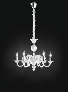 Lampadario a 6 candele in Vetro Bianco