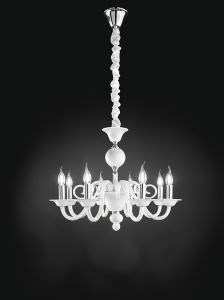 Lampadario Metallo e Vetro Bianco 8 Luci