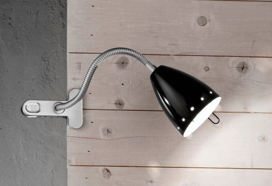 Articulated lamp with black clamp
