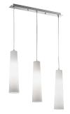 Glass pendant lamp model 6340 Perenz This pendant lamp has a chrome metal frame and white glass diffuser Ideal for modern and linear environments Requires 3 lamps of Max 60W E27 not included Insulation class IP20