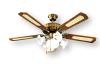 Ceiling fan with light Colour burnished brass Diameter 130 cm H 52cm 5 two-colour blades With Satin glass light kit Requires 5xE27 Max. 60W Chain control Ordered 3-speed remote control Chandelier with ceiling blades Reversible rotation