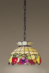 Lustre pendentif Tiffany modèle T924S avec chaîne décorée de fruits colorés Lustre avec 151 verres Tiffany Dimensions Abat-jour Ø 30 cm X hauteur 23 cm Hauteur réglable jusqu'à 100 cm