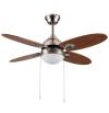 Ventilator mit AC-Motor, Durchmesser 110 cm, mit Metallgehuse und vier mitgelieferten umkehrbaren Flgeln: dunkle Kiefer und helle Kiefer Gesteuert durch zwei Ketten mit dekorativem Griff. Mglichkeit der Montage in zwei Hhen, mit Stange oder direkt am