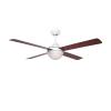 White ceiling fan with lights and 4 blades two-tone, white-pine, 3-speed remote control included. 2 Bulbs with E27 socket max 40W not included. Ø122cm Brand Sulion model Dance Useful function summer - winter Ideal for medium rooms