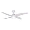 White fan with ceiling light. 4 white plywood blades, 3 speed remote control included. 2 Bulbs with E27 max 40W not included. Ø122cm Brand Sulion model Anke Useful function summer - winter Ideal for medium sized rooms