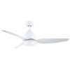 White ceiling fan with ultra-silent LED light model MONI, DC motor of the latest generation for great energy savings and long life. Well made, steel body and 3 ABS blades. Design for all environments