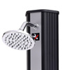 Jerry Solar heated garden shower with hexagonal structure in black PVC and metal accessories 35 litre tank Round shower head Mixer and foot wash tap Measurements 17,5x18x218,8 cm
