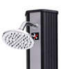 Solardusche Jerry Schwarz und Inox mit sechseckiger Struktur aus schwarzem PVC und Metallzubehr 35-Liter-Wassertank Runder Duschkopf Mischbatterie und Fuwaschhahn Abmessungen 17,5x18x218,8 cm