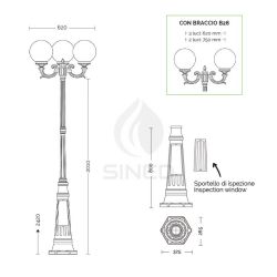 3 Lights Street Lamp Orione Height 270 c