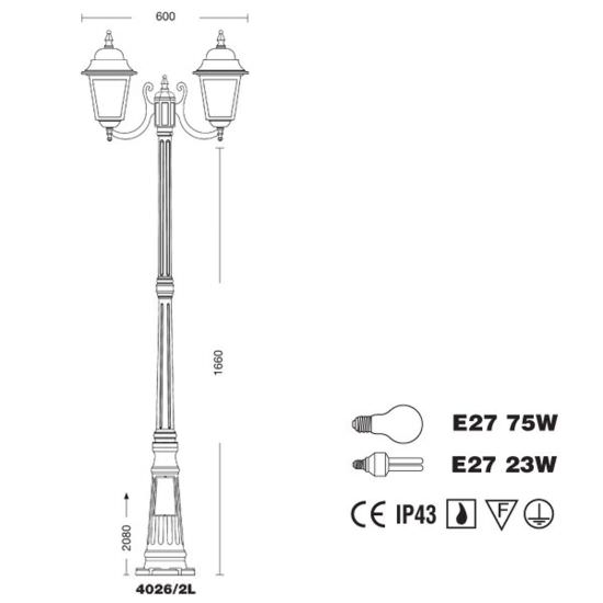 Liberti Design  Lampione Da Giardino 2 Luci Athena   un prodotto in offerta al miglior prezzo online