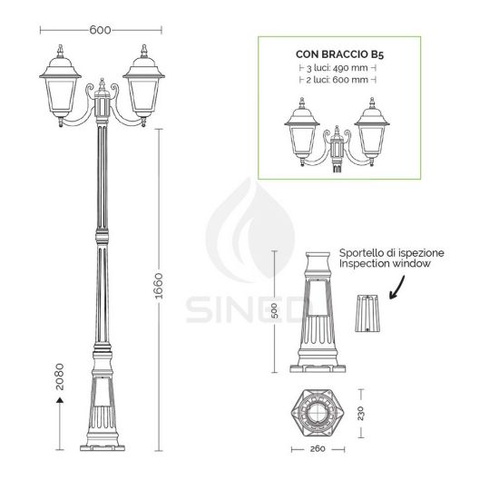 Liberti Design  Lampione Alto 208 Cm e 2 Lanterne Athena  un prodotto in offerta al miglior prezzo online