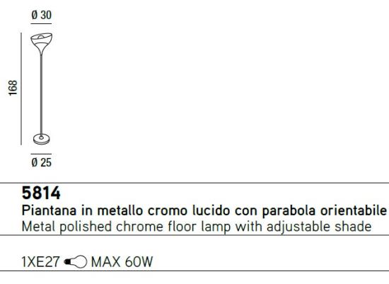 Piantana Metallo Cromo Lucido Parabola Orientabile Serie Sixty Perenz 5814 