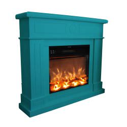 Caminetti con Cornice in Legno Turchese