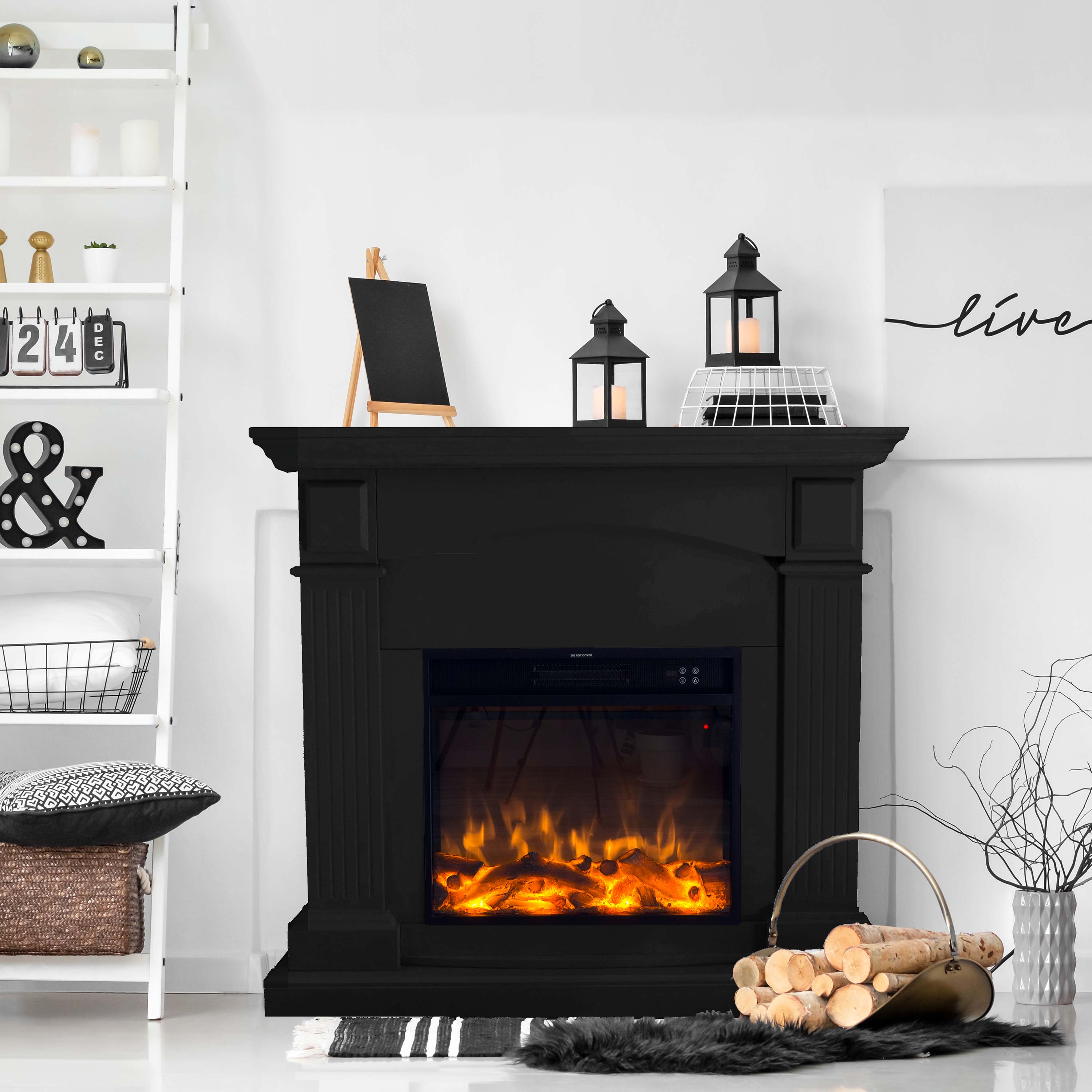 Black Electric Office Fireplace