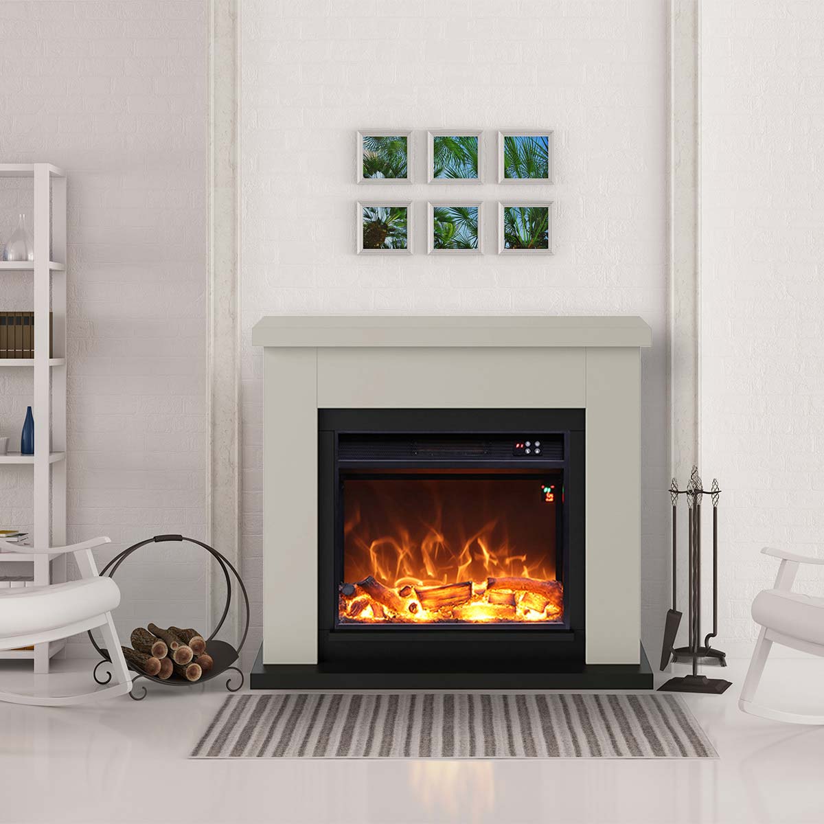 Chemine lectrique Beige Paolo