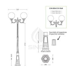 Lampione a 3 Luci Orione Altezza 212 Cm