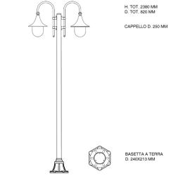 Lampione 238 Cm Dione Nero Rame 2 Luci