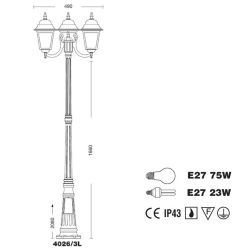 Athena Poste De Aluminio 3 Luces