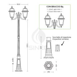 Artemide 208 Cm Street Lamp And 3 Lanter