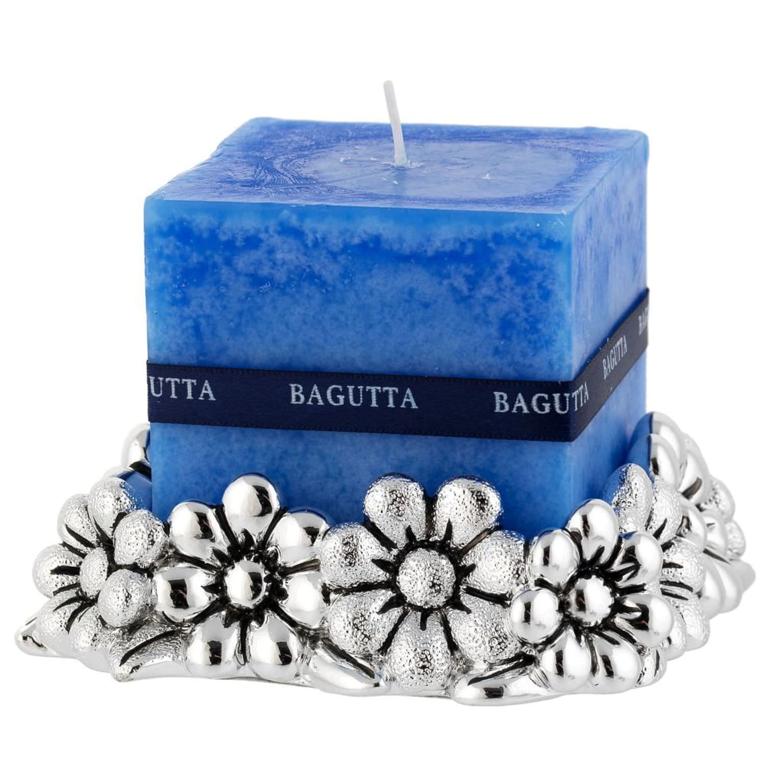 Blue Cube Candle Silver Base 