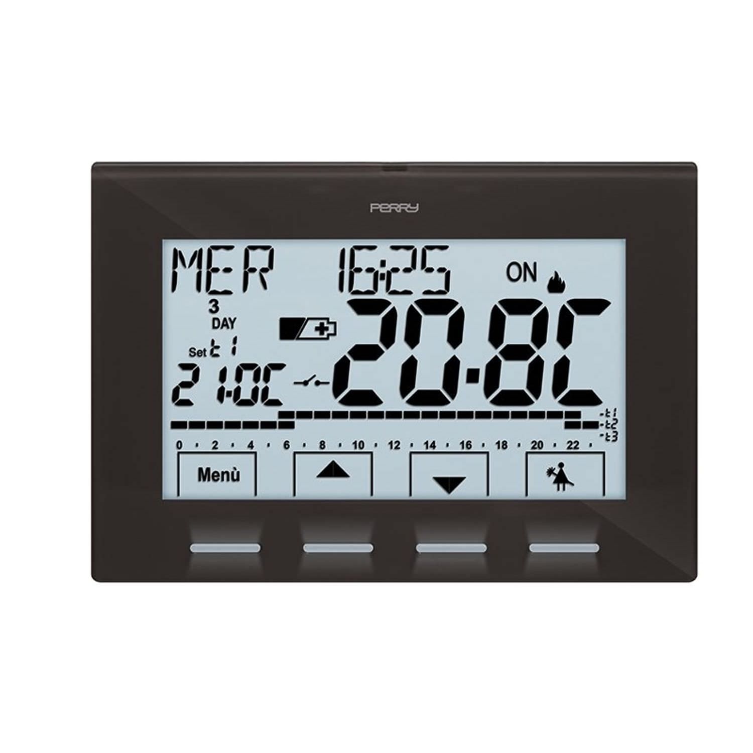 Cronotermostato Per Parete Nero a Batterie Perry 1crcr028a