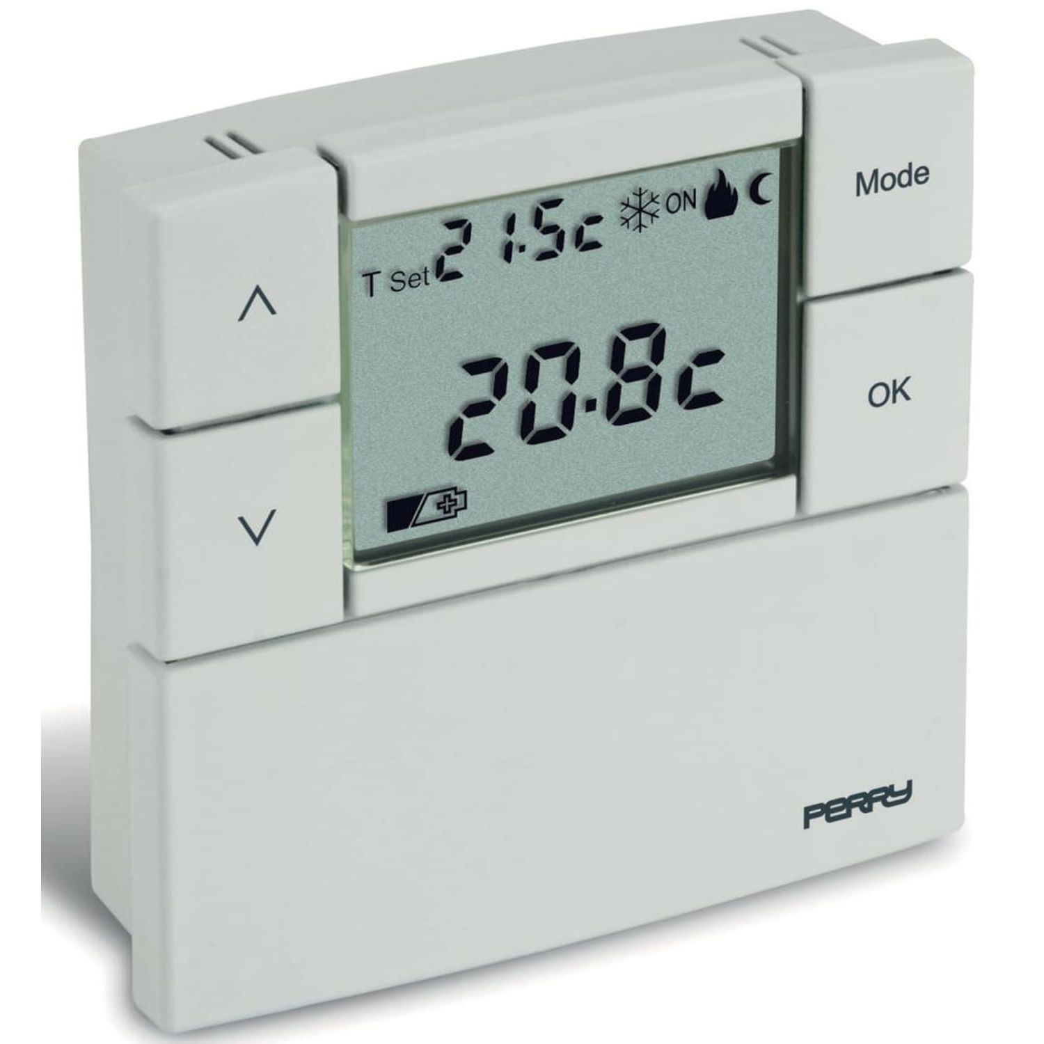 White wall thermostat with batteries